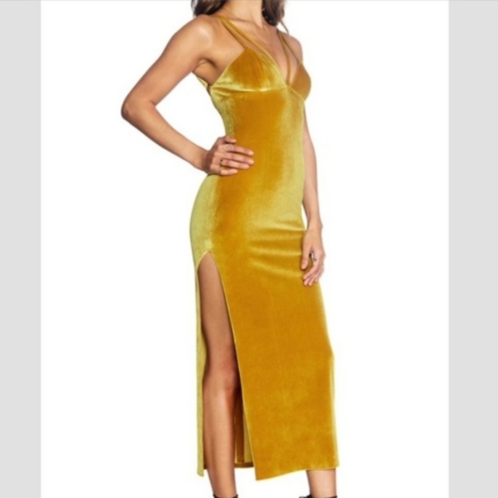 Cosmopolitan Amber Sunbeam Side Slit Velour Dress XS NWT
